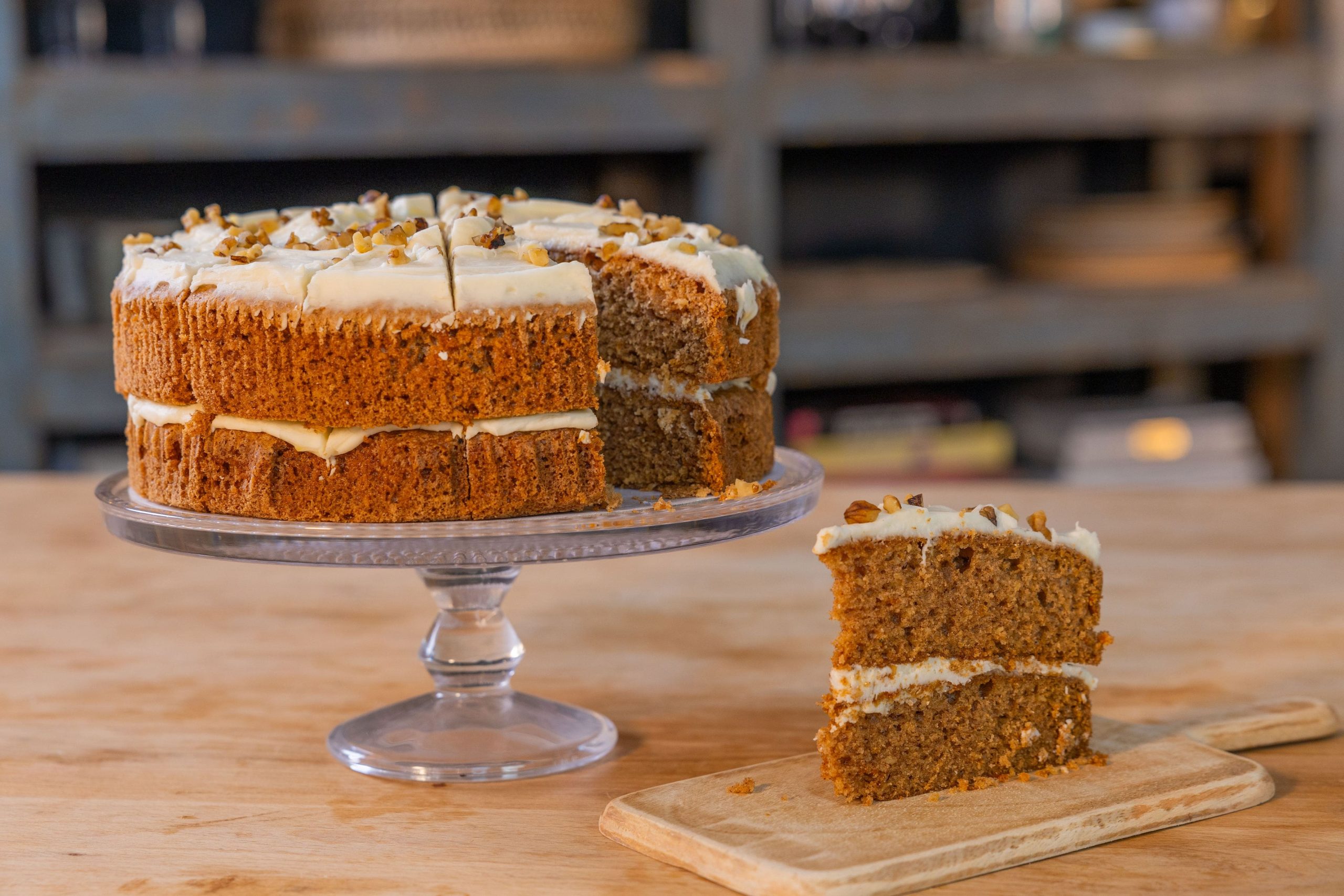 carrot cake with slice removed