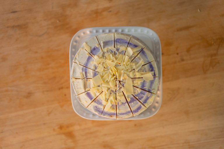 lemon and blueberry cake arial shot